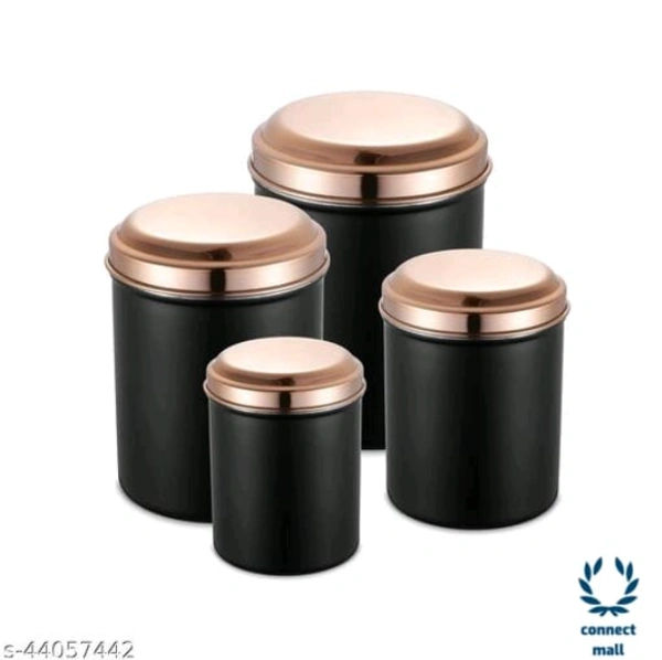 Modern Jars & Containers - LXHXW: 13.5X 16.5 X13.5 cm,  MATT BLACK With ROSE GOLD LACQUERED  S.Steel Lids, Stainless Steel, Other, Pack of 4